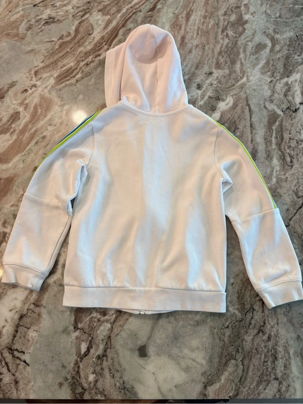 Jacadi Paris White Zip Up Hoodie Neon Strip Mesh Lined Lightweight Girls 10